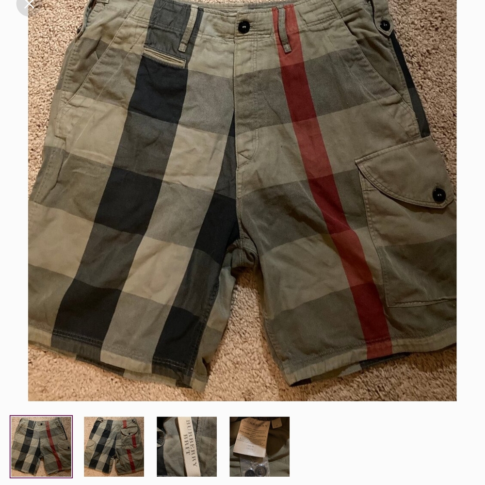 Burberry Striped Cargo Shorts in Black, Gray, and Red